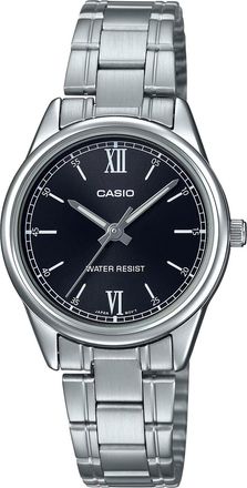 Casio Womens Silver-Tone Analog Watch with Black Dial - LTP-V005D-1B2UDF