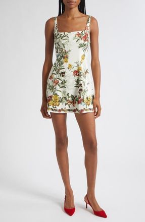 Alice & Olivia Julia Floral Print Sleeveless Minidress in Desert Sprigs Vanilla at Nordstrom, Size 10