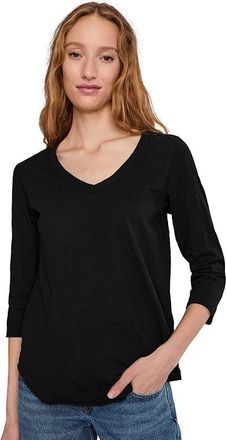 Mod-o-doc 3/4 Sleeve V-Neck T-Shirts with Curved Hem Womens Clothing Black1 : MD (US 8-10), Cotton