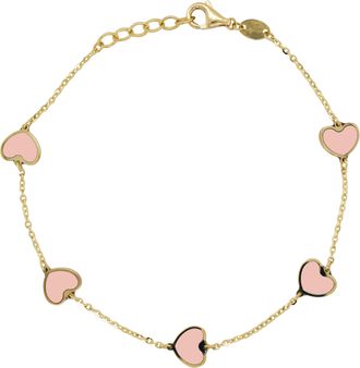 Italian Gold, Inc 14K Yellow Gold Station Heart Bracelet - Pink