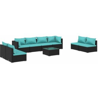vidaXL Set De Muebles De Jard&iacute;n 9 Pzas Y Cojines Rat&aacute;n Sint&eacute;tico Negro Vidaxl