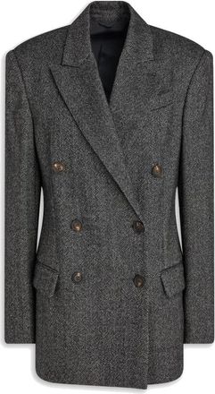 Brunello Cucinelli Dubbelrijige Visgraat Blazer - Dames - Blazers - Zwart - L - Wol - Jassen