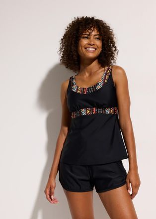 Bonprix Tankini BONPRIX, Damen, Gr. 38, N-Gr, schwarz graphisch, Obermaterial: 80% Polyamid, 20% Elasthan. Futter: 100% Polyester, unifarben mit Farbeins&auml;tzen