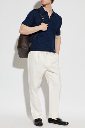 Etro Polo With Decorative Weave, Mens, Navy Blue