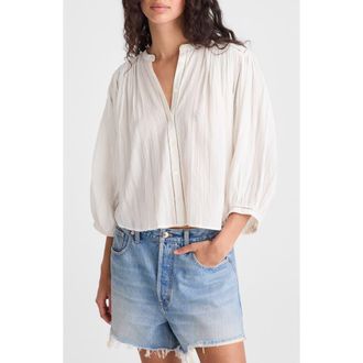 Madewell Shirred Cotton Button-Up Blouse in White at Nordstrom, Size Xx-Small