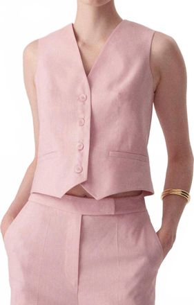 Exquise Waist-Fitted Linen Vest In Powder Pink