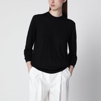 Toteme Bewn fine crewneck sweater in wool and silk, black