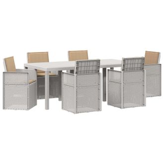 vidaXL Conjunto De Comedor De Jard&iacute;n Con Coj&iacute;n 7 Pcs Blanco Y Topo Pp Vidaxl