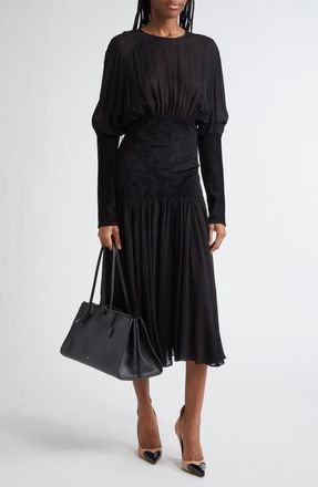 Alaia Knit Band Chiffon Midi Dress in Noir Alaia at Nordstrom, Size 12 Us