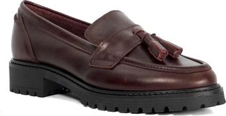 Dune London Ladies Gracelyn Leather Tassel Trim Chunky Loafers Size UK 4 Burgundy