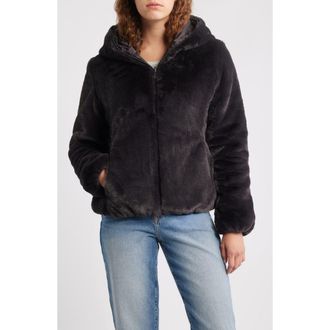 Save The Duck Laila Faux Fur Reversible Water Repellent Puffer Jacket in Brown Black at Nordstrom, Size 7