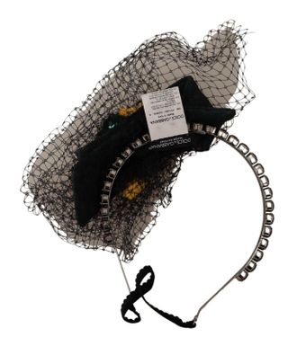 Dolce & Gabbana Womens Silver Tiara Crystals Fruits Black Mesh Diadem Headband Polyester Accessory