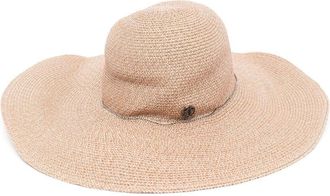 Maison Michel logo-plaque straw capeline hat - women - Polyester/Paper/Hemp - S - Neutrals