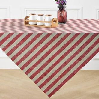 Solino Home Linen Table Throw 52 x 52 Inch for Dining Table, Holiday and Everyday Table Decor - Sorrento Stripe in Red And Natural at Nordstrom, Size