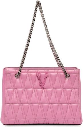 Versace Pre-owned Shoulder Bags, female, Pink, Size: ONE SIZE Pre-owned Quilted Leather Top Handle Bag