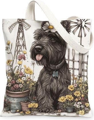 Generic Spring Scottish Terrier Dog Canvas Tote Bag for Shopping 13x15, Farmhouse Country Puppy Reusable Grocery Print Bag for Women, Farm Pet Beach Aesthetic