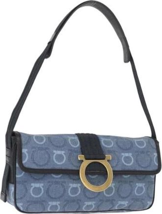 Ferragamo Pre-owned Shoulder Bags, female, Blue, Size: ONE SIZE Pre-owned Canvas Shoulder Bag
