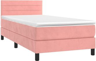 vidaXL Cama Box Spring Colch&oacute;n Y Led Terciopelo Rosa 90x190 Cm Vidaxl