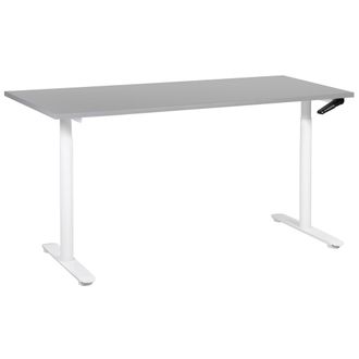 Beliani Escritorio De Altura Regulable Manualmente Oficina Moderna Patas Redondas 160 X 72 Cm Tablero Gris Soporte De Acero Blanco Destinas