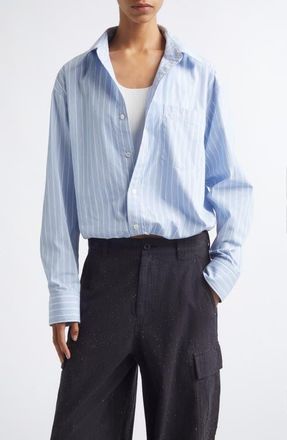 Alexander Wang Pre-Styled Gathered Button-Up Shirt with Tank in Light Blue Stripe at Nordstrom, Size X-Large