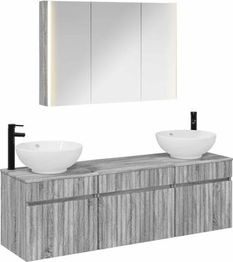 vidaXL Juego De Muebles De Ba&ntilde;o 4 Uds. Sonoma Gris Vidaxl