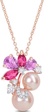 Mimi & Max Womens Pink Cultured Freshwater Pearl & 2 1/3ct TGW Rose de France and Topaz Pendant w/ Chain in 18k Rose Plated Sterling Silver
