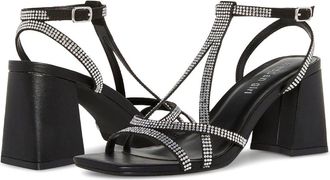Madden Girl Mooree Sandals Womens Black Rhinestone Block Heel Hawk2882