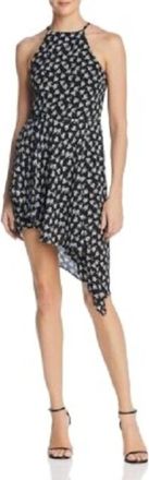 Aqua Floral Print Halter Crepe Asymmetrical Hem Mini Dress In Black, White