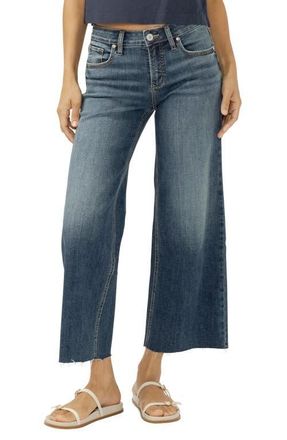 Silver Jeans Co Suki Embellished Pocket Raw Hem Crop Wide Leg Jeans in Mix Tape at Nordstrom, Size 24 27