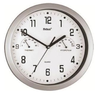 Mebus Mebus Reloj De Pared Plateado 25,5 Cm Con Term&oacute;metro