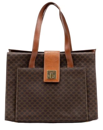 Celine Celine Brown Macadam Coated Canvas Front Pocket Shopping Tote (Authentic Pre- Loved)