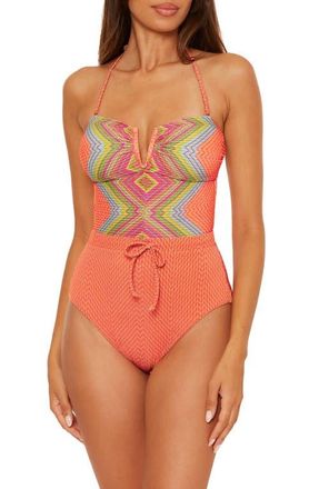 BECCA by Rebecca Virtue Summer Sunrise Metallic Rib One-Piece Swimsuit in Orange Multi at Nordstrom, Size Small