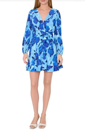 Milly Liv Blurred Blossom Mini Dress In Blue Multi