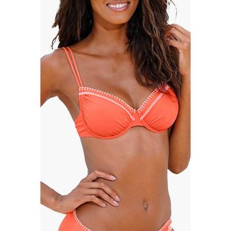 Lascana Womens Trimmed Underwire Bikini Top Size 38DD in Coral at Nordstrom