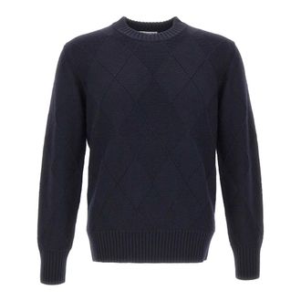 KANGRA Diamond Knit Crewneck Jumper - male - Kangra - Round-neck Knitwear - Blue - 2XL - Knitwear