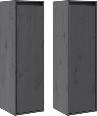 vidaXL Wall Cabinets 2 pcs Grey 30x30x100 cm Solid Pinewood Vidaxl