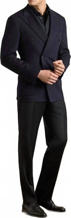 Zanella Devon Flat Front Super 110S Wool Serge Trouser In Black