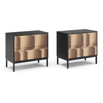 Vicco Comodino Eliza, Nero/quercia, Set di 2 Vicco