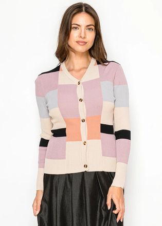 YAL New York Color Block Ribbed Cardigan - Pastel Palette