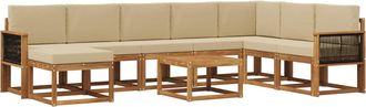 vidaXL Conjunto De Sof&aacute;s De Exterior 9 Uds. Natural Y Beige Poli&eacute;ster Vidaxl
