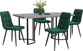 STILVORA Conjunto De Mesa Y Sillas Con 1 Mesa De Comedor Y 4 Sillas, Para Cocina Y Comedor, Mdf, Metal Y Terciopelo, Gris