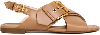 AGL Sandalo Flat Pelle Cocoa Fibbia - Dames - Sandalen - Bruin - 35 EU - Leer - Schoenen