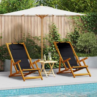 Berkfield Home Folding Beach Chairs Set of 2 Black Textilene 61.5 x 110 x 97 cm