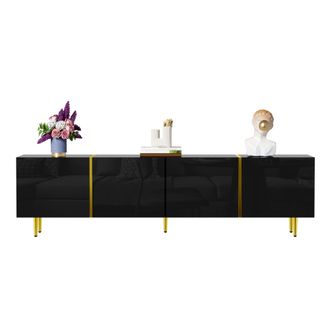 STILVORA Mueble De Tv Con 4 Puertas Y Bisagras Soft-close, Acabado Brillo Negro Con Detalles Dorados, Mdf, 170&times;35&times;46 Cm
