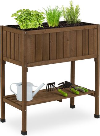 Relaxdays Relaxdays Huerto Urbano Madera De Abeto, Jardinera Con Balda, Arriate Balc&oacute;n Y Terraza, 80x74x38 Cm, Marr&oacute;n