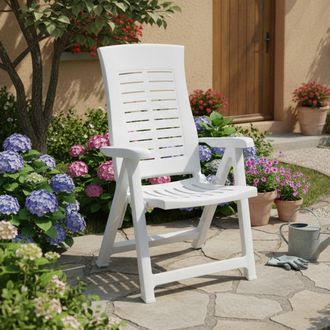 Dmora Silla De Exterior Rhump, Silla Reclinable Made In Italy, Multiposiciones, Blanca
