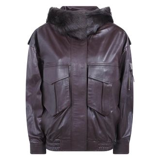 Frankie Shop Chaqueta de piel de napa con capucha - Jackets - Mujer - Marr&oacute;n - 2XS