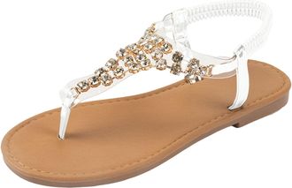 Generic Womens Sandals Flat Open Toe Hollow Out Rhinestone Beach Flip Flops Fashion Sandals Lightweight And Comfortable Summer Sandal (White, 5.5)