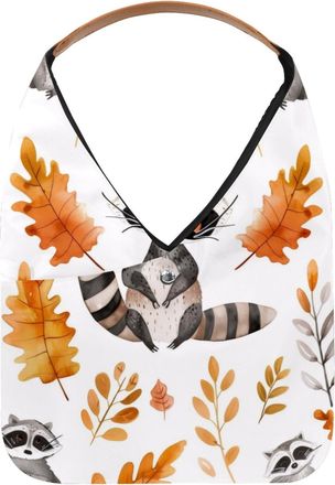 Generic Autumn Raccoon Leaves Reusable Lightweight Grocery Bags - Foldable Into Compact Pouch, Washable & Sturdy, Multipurpose for Shopping and Travel