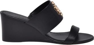 Tory Burch Wedge Muiltjes - Dames - Sleehakken - Zwart - 36 EU - Leer - Schoenen